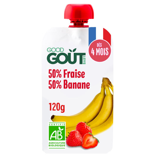 Compotes Bébé Dès 4 Mois Fraise Banane Sans Sucres Ajoutés Bio GOOD GOUT La Gourde De 120g