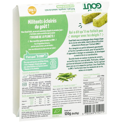 Batonnets de Légumes Verts Dès 12 Mois Petits Pois et Semoule de Maïs Bio GOOD GOUT