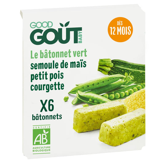 Batonnets de Légumes Verts Dès 12 Mois Petits Pois et Semoule de Maïs Bio GOOD GOUT La Boite De 132g