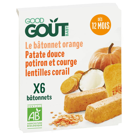 Batonnets de Légumes Verts Dès 12 Mois Lentilles Corail Courges Lait de Coco Bio GOOD GOUT La Boite De 132g