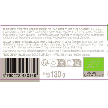 DIVINE ORGANIC Green Olive Tapenade