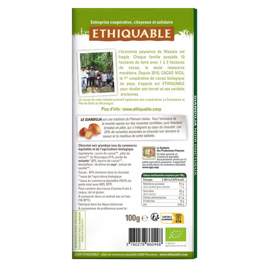 Organic Smooth Nicaraguan Gianduja Dark Chocolate Bar ETHIQUABLE
