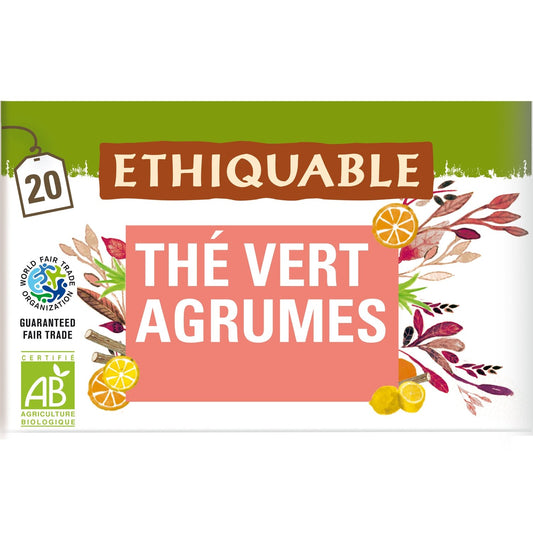 Thé Vert Agrumes Ceylan Bio ETHIQUABLE la boite de 20 sachets