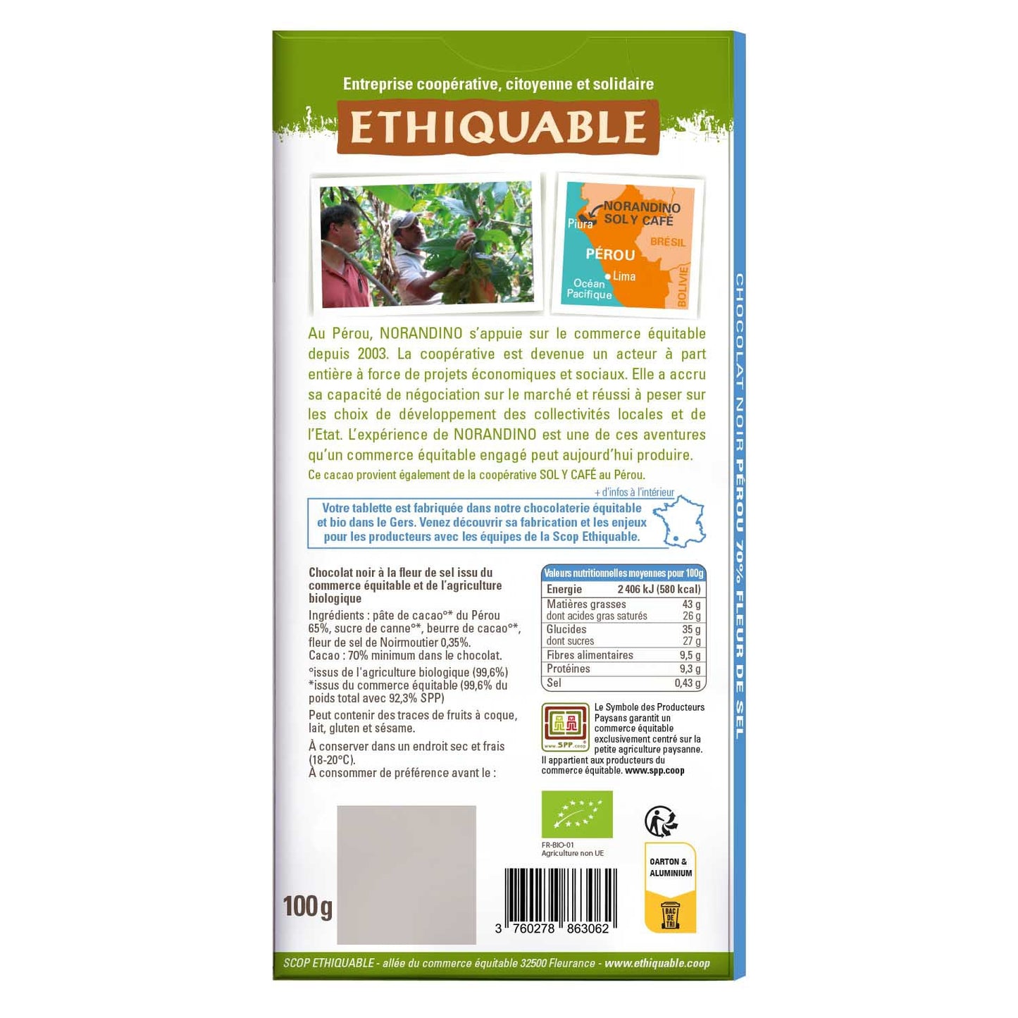 Tablette De Chocolat Noir 70% Fleur De Sel De Noirmoutiers Bio ETHIQUABLE 