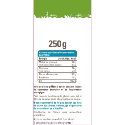 Noix de Cajou Grillées A Sec Sans Sel Grand Format Bio ETHIQUABLE