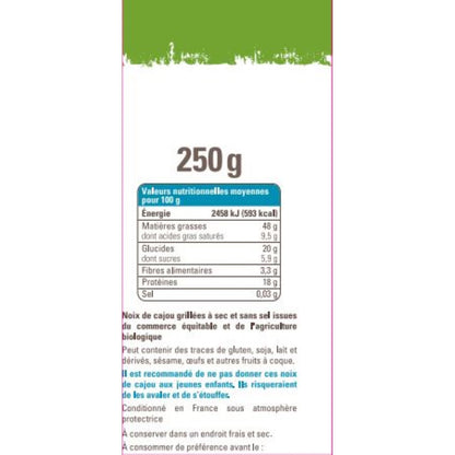 Noix de Cajou Grillées A Sec Sans Sel Grand Format Bio ETHIQUABLE