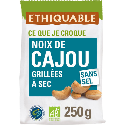 Noix de Cajou Grillées A Sec Sans Sel Grand Format Bio ETHIQUABLE le paquet de 250g
