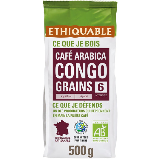 Café en Grains Pur Arabica Congo Bio ETHIQUABLE le sachet de 500g