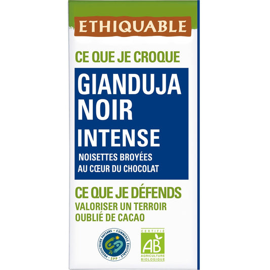 Tablette de Chocolat Noir 55% Gianduja Intense Haïti Bio ETHIQUABLE la tablette de 100g