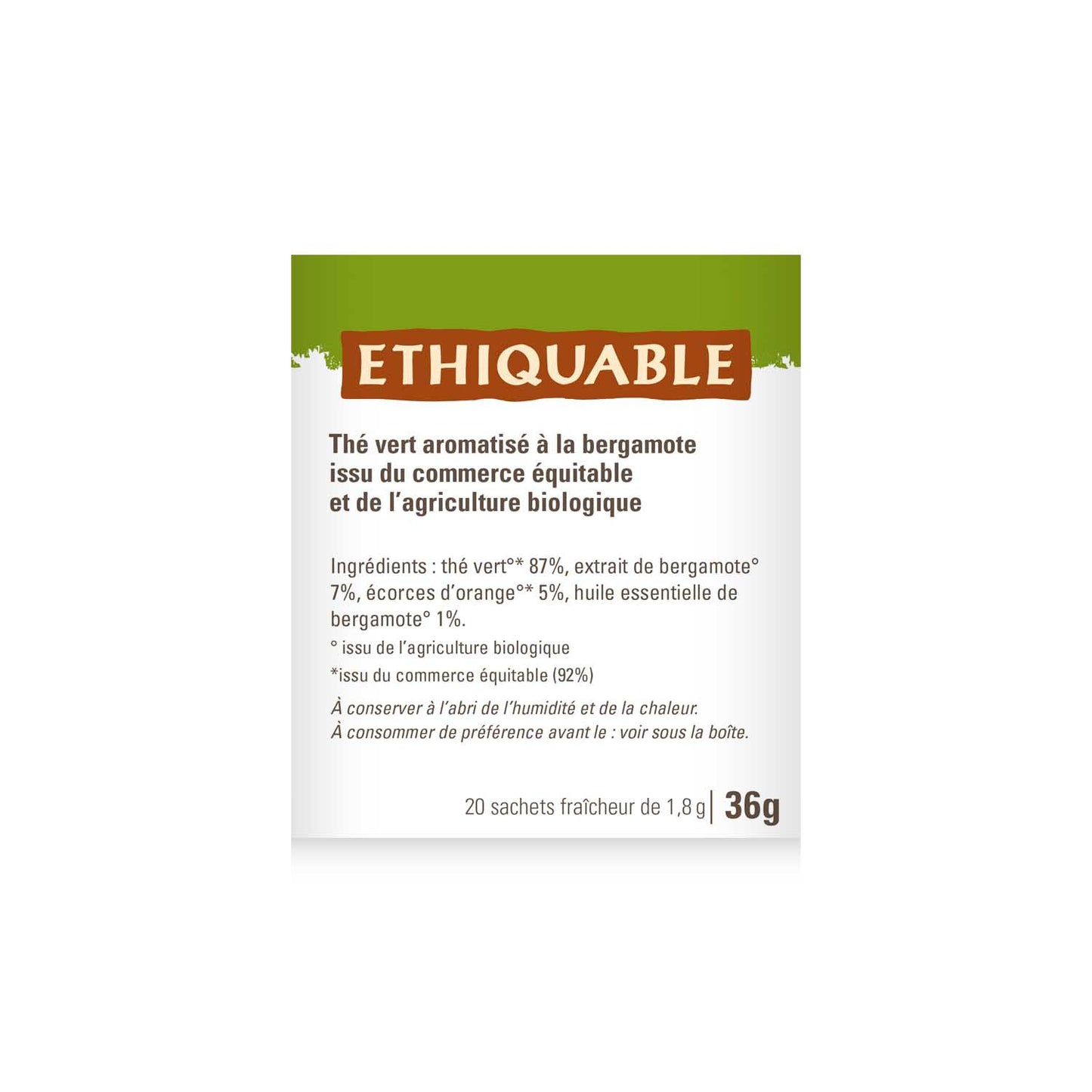 Thé Vert earl grey ceylan Bio ETHIQUABLE 