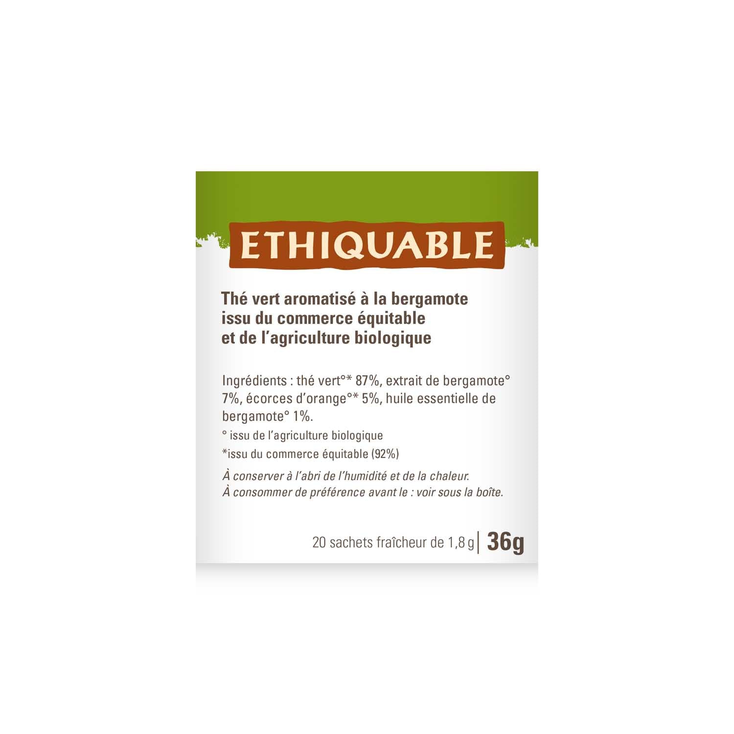 Thé Vert earl grey ceylan Bio ETHIQUABLE 