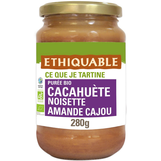 Pâte à Tartiner Purée Cacahuète Noisette Amande Cajou Bio ETHIQUABLE le pot de 280g