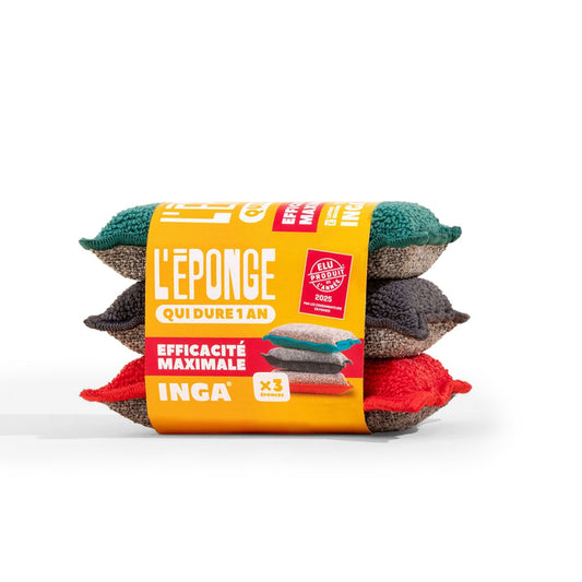 Eponge Lavable Grattante Multi-Couleur INGA le lot de 3 éponges