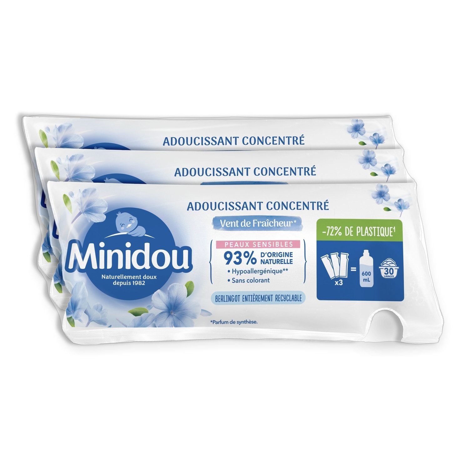 Adoucissant Concentré Vent de Fraîcheur MINIDOU le lot de 3 berlingot de 200mL