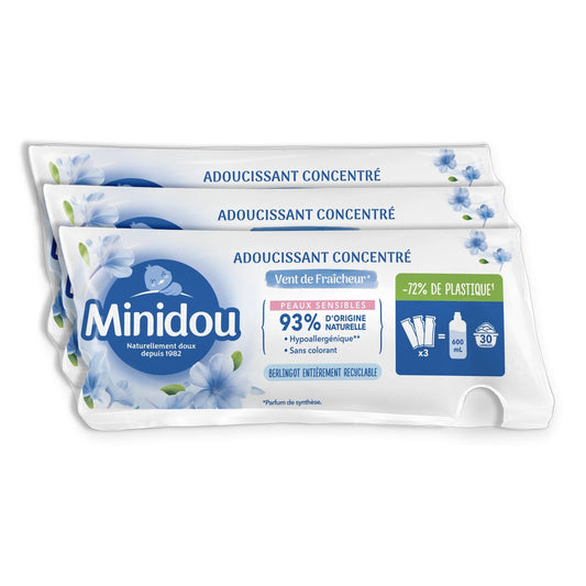 Adoucissant Concentré Vent de Fraîcheur MINIDOU le lot de 3 berlingot de 200mL