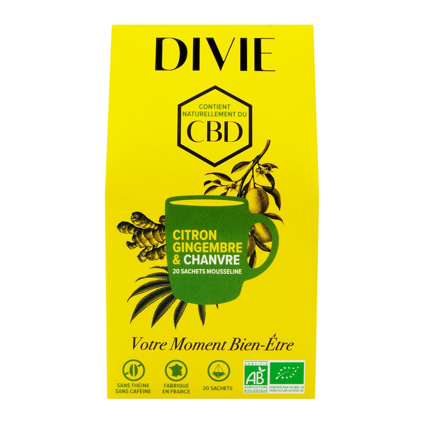 Infusion Citron Gingembre Chanvre Bio DIVIE 