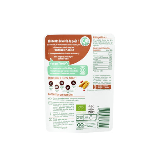 Plat Bébé Dès 6 Mois Patate Douce et Sauté de Porc Bio GOOD GOUT