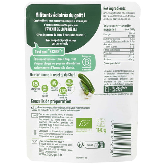 Plat Bébé Dès 8 Mois Risotto de Courgette au Chèvre Bio GOOD GOUT
