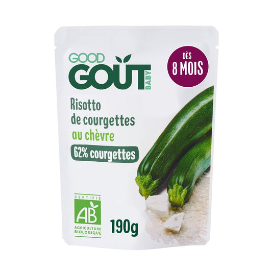 Plat Bébé Dès 8 Mois Risotto de Courgette au Chèvre Bio GOOD GOUT Le Sachet De 190g