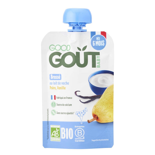 Dessert Bébé Dès 6 Mois, Poire Vanille Bio GOOD GOUT la gourde de 90 g