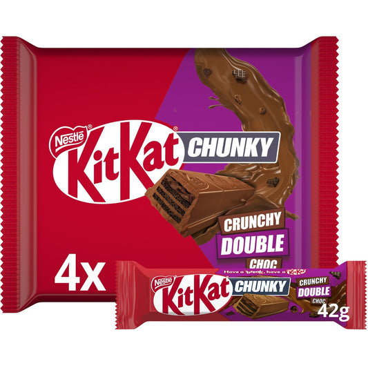 Barres Chocolatées Chunky Crunchy Double Chocolat KITKAT le paquet de 4 barres de 42g