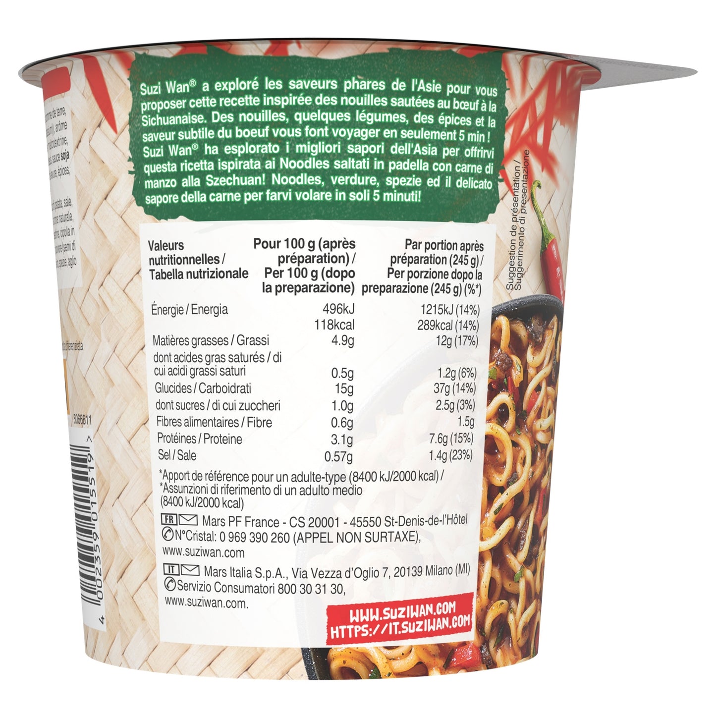 Nouilles Saveur Bœuf Sichuan Cup SUZIWAN