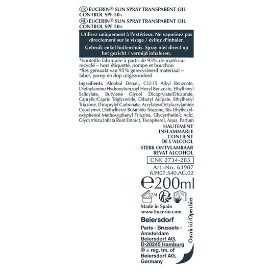 Crème Solaire Spray Transparent Corps Peaux Sensibles Spf 50 EUCERIN