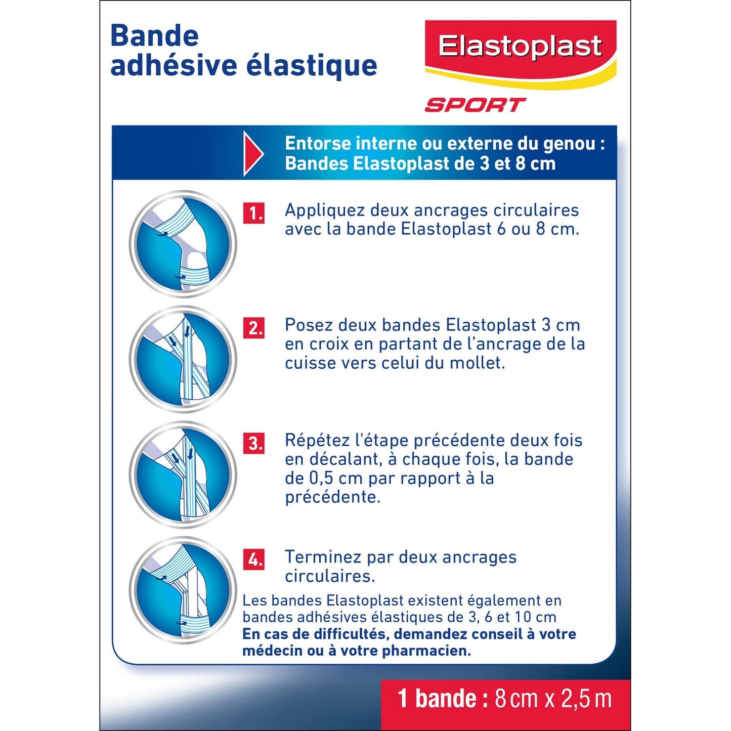 Bande Adhésive Elastique Hypoallergénique 8x2, 5 Cm Sport ELASTOPLAST