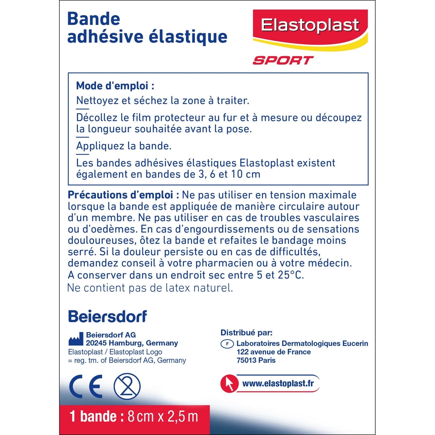 Bande Adhésive Elastique Hypoallergénique 8x2, 5 Cm Sport ELASTOPLAST