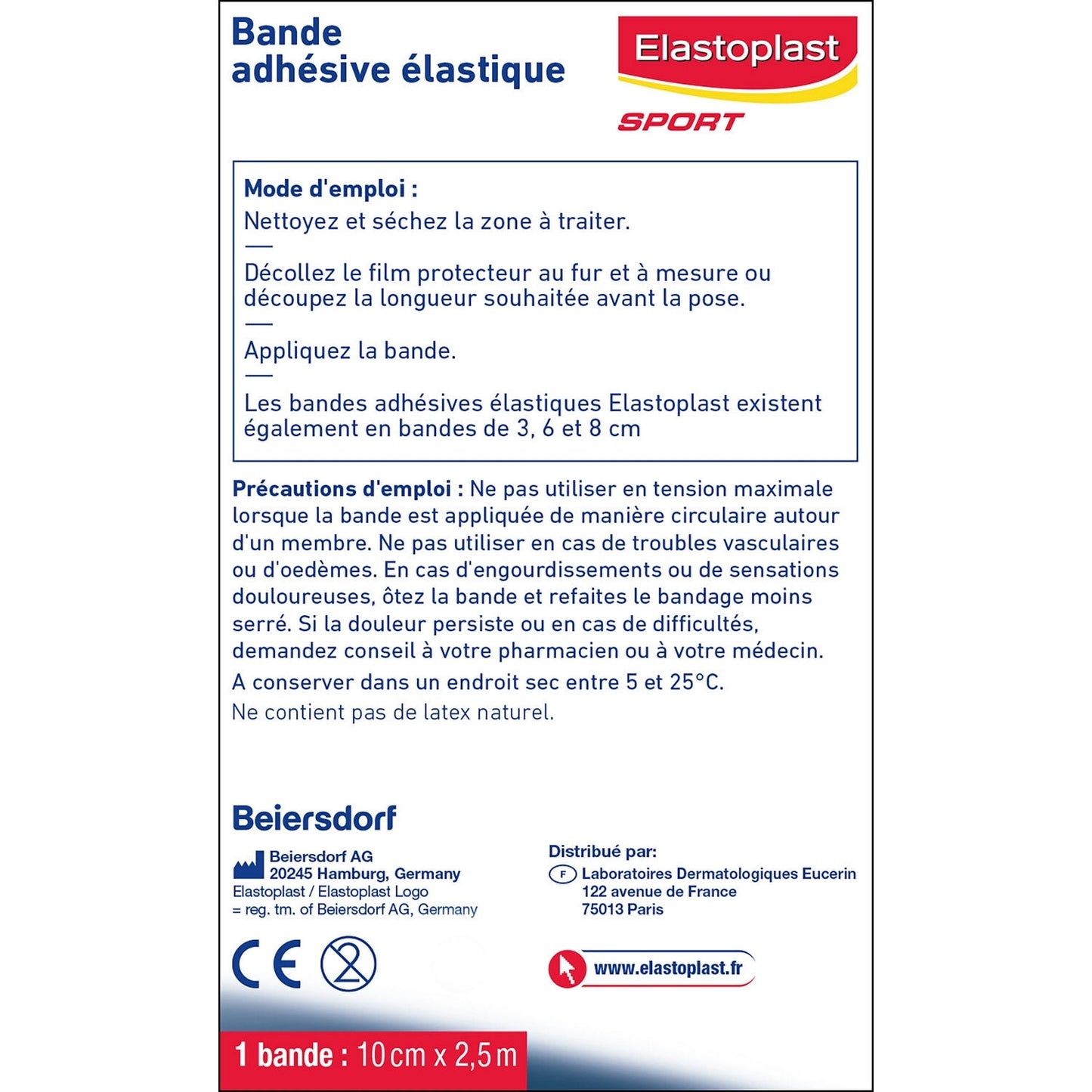 Bande Adhésive Elastique Hypoallergénique 10x2, 5 Cm Sport ELASTOPLAST