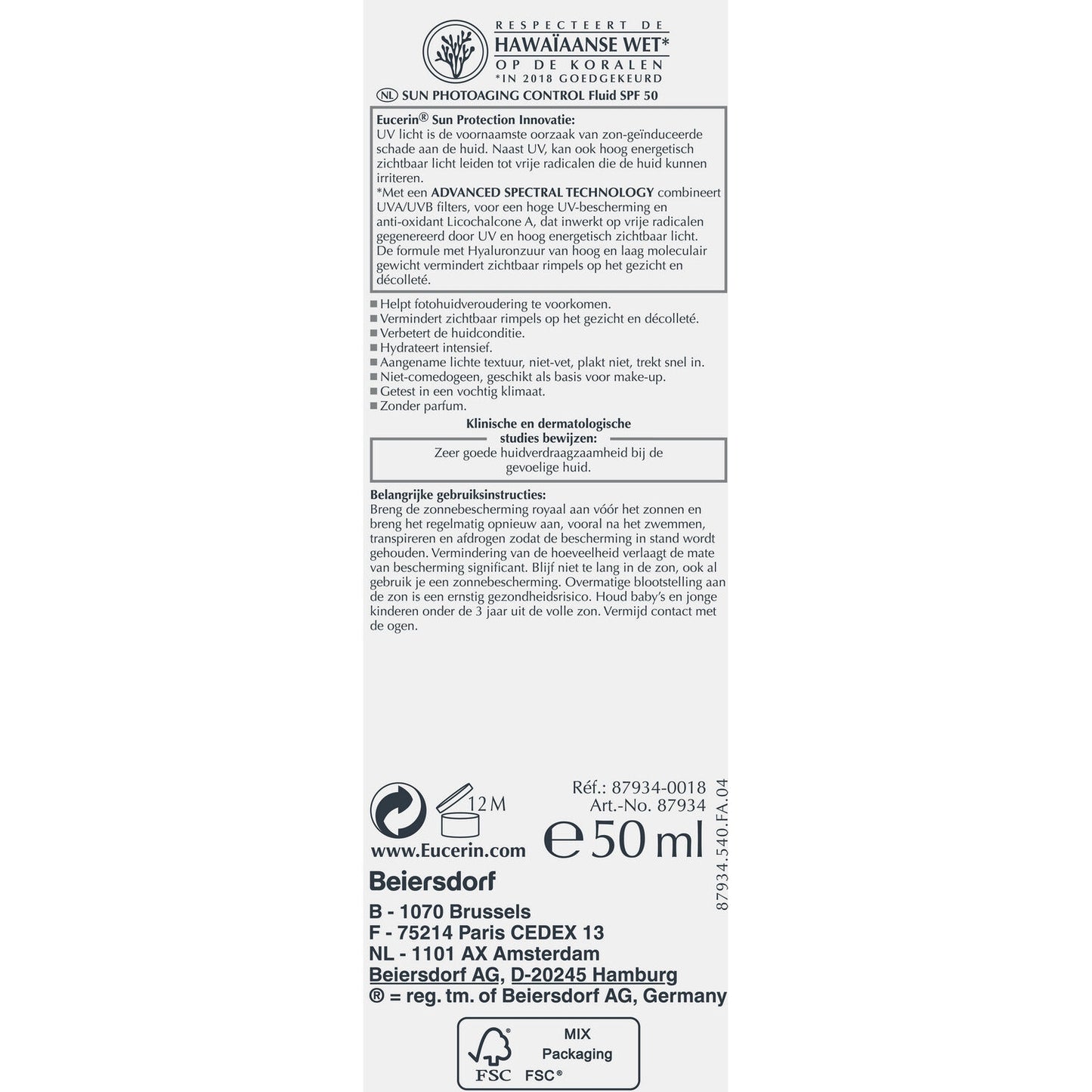 Crème Solaire Fluide Visage Anti-Âge Spf 50 EUCERIN