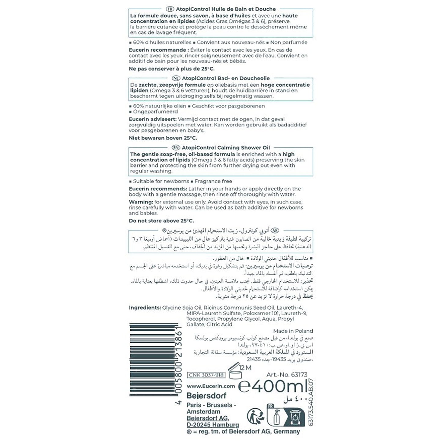 EUCERIN Atopi Control Anti-Juckreiz Duschöl für trockene und gereizte Haut