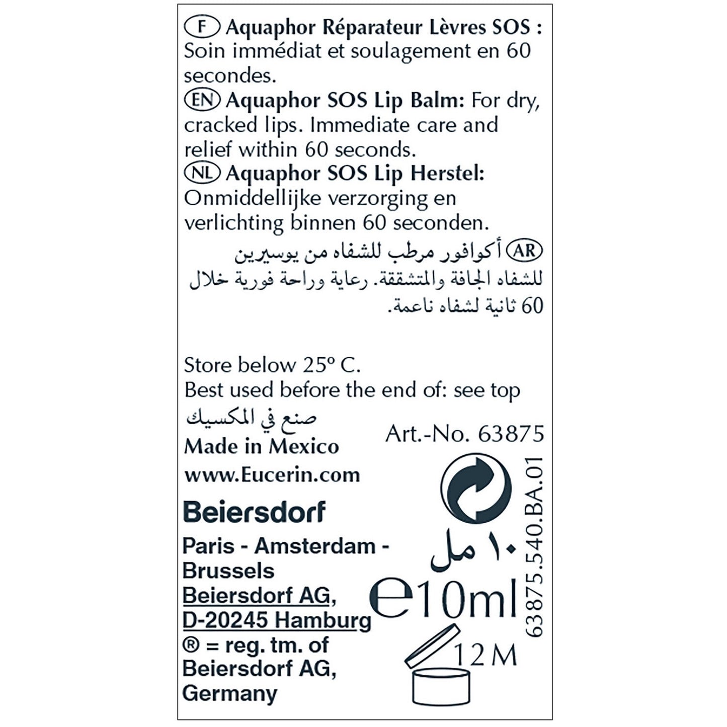 EUCERIN Aquaphor Reparierende Pflege für trockene und rissige Lippen