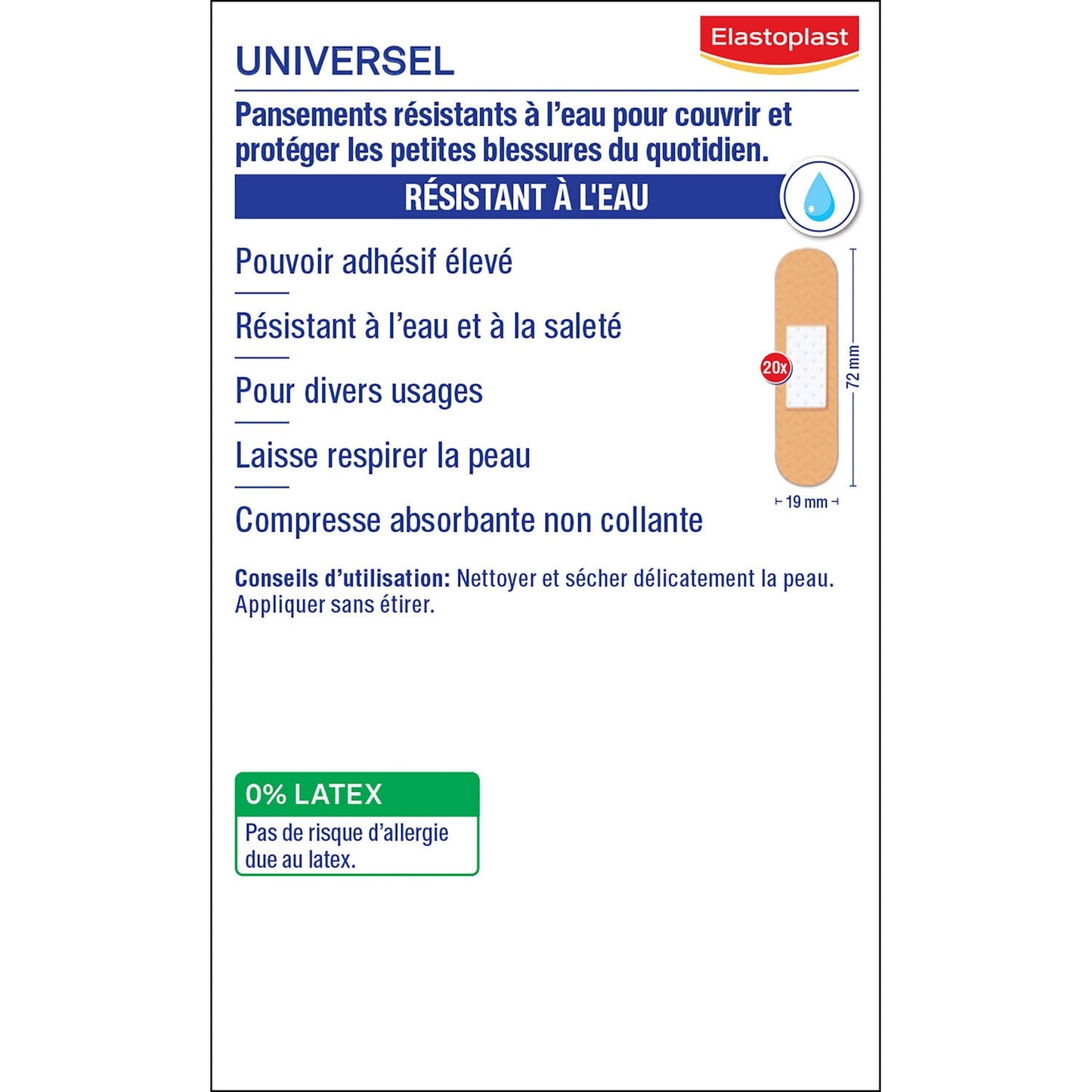 Pansements Résistants à l'Eau Protège des Blessures du Quotidien Universal ELASTOPLAST 