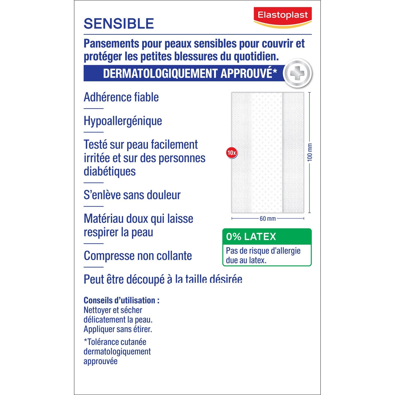 Bande Sensitive Hypoallergénique Anti-bactérien 10x6 cm ELASTOPLAST 