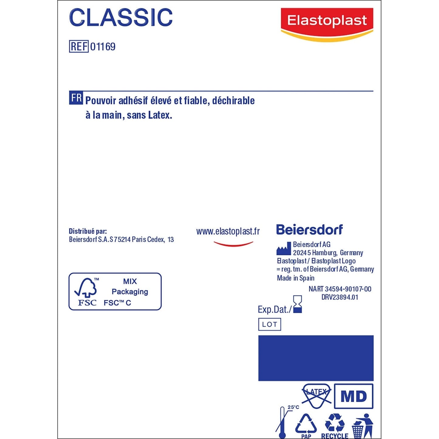 Sparadrap Adhésif Fixation Sûre et Résistante 0% Latex Classic Med+ ELASTOPLAST 