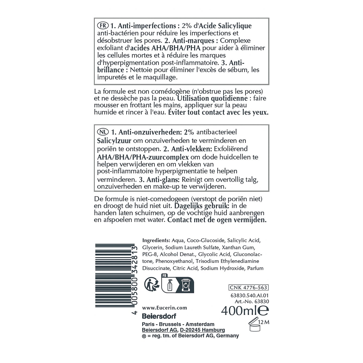 EUCERIN Gesichts- und Körperreinigungsgel gegen Hautunreinheiten und Akneflecken
