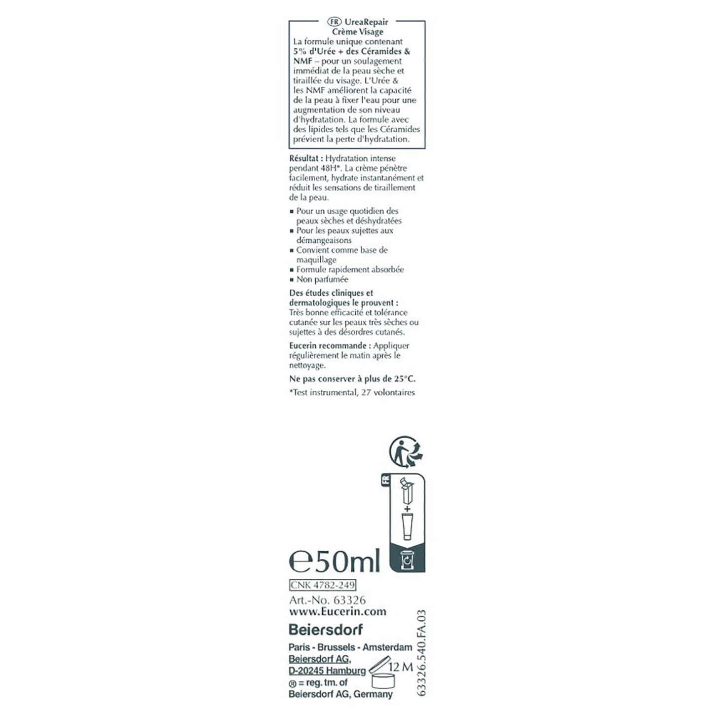 Crème Hydratation Intense 48H Visage Peau Sèche à très Sèche 5% Urée EUCERIN 