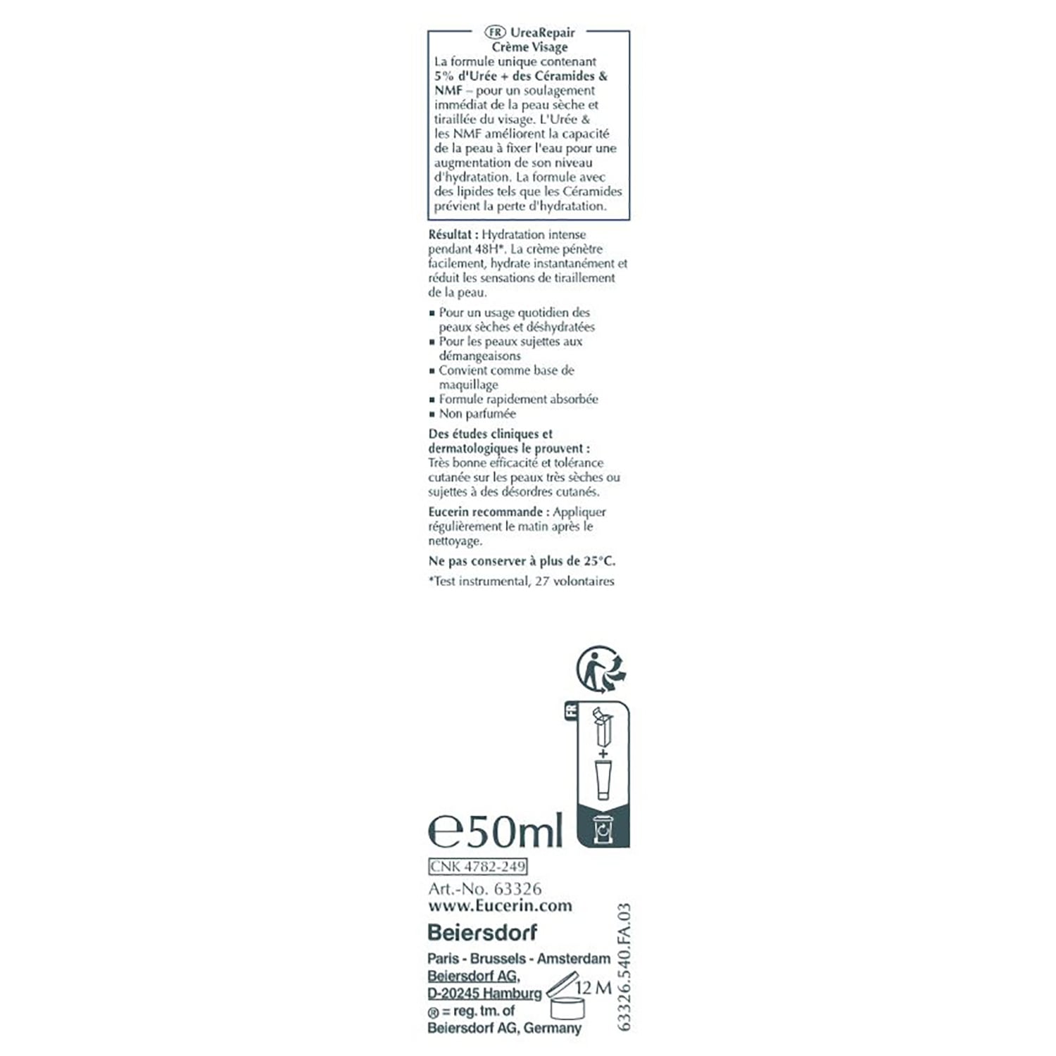 Crème Hydratation Intense 48H Visage Peau Sèche à très Sèche 5% Urée EUCERIN 