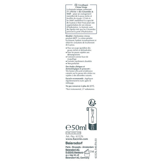 Crème Hydratation Intense 48H Visage Peau Sèche à très Sèche 5% Urée EUCERIN 