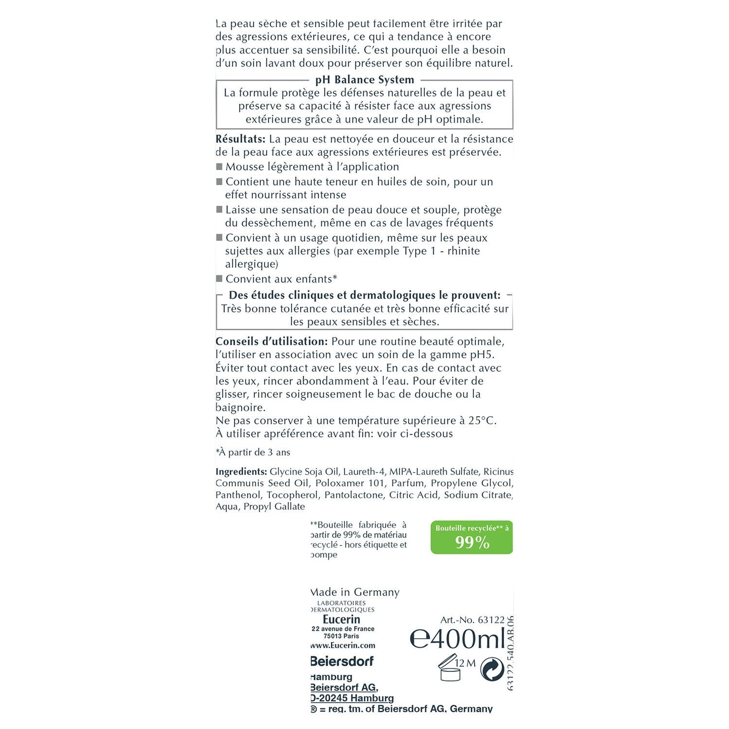 Duschöl für trockene und empfindliche Haut, Erhaltung des natürlichen pH-Werts, pH5, EUCERIN