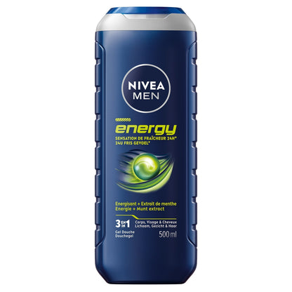 NIVEA Energy 3 in 1 Duschgel für Männer für Körper, Haare und Minzfrische