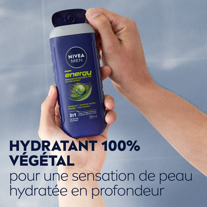 NIVEA Energy 3 in 1 Duschgel für Männer für Körper, Haare und Minzfrische