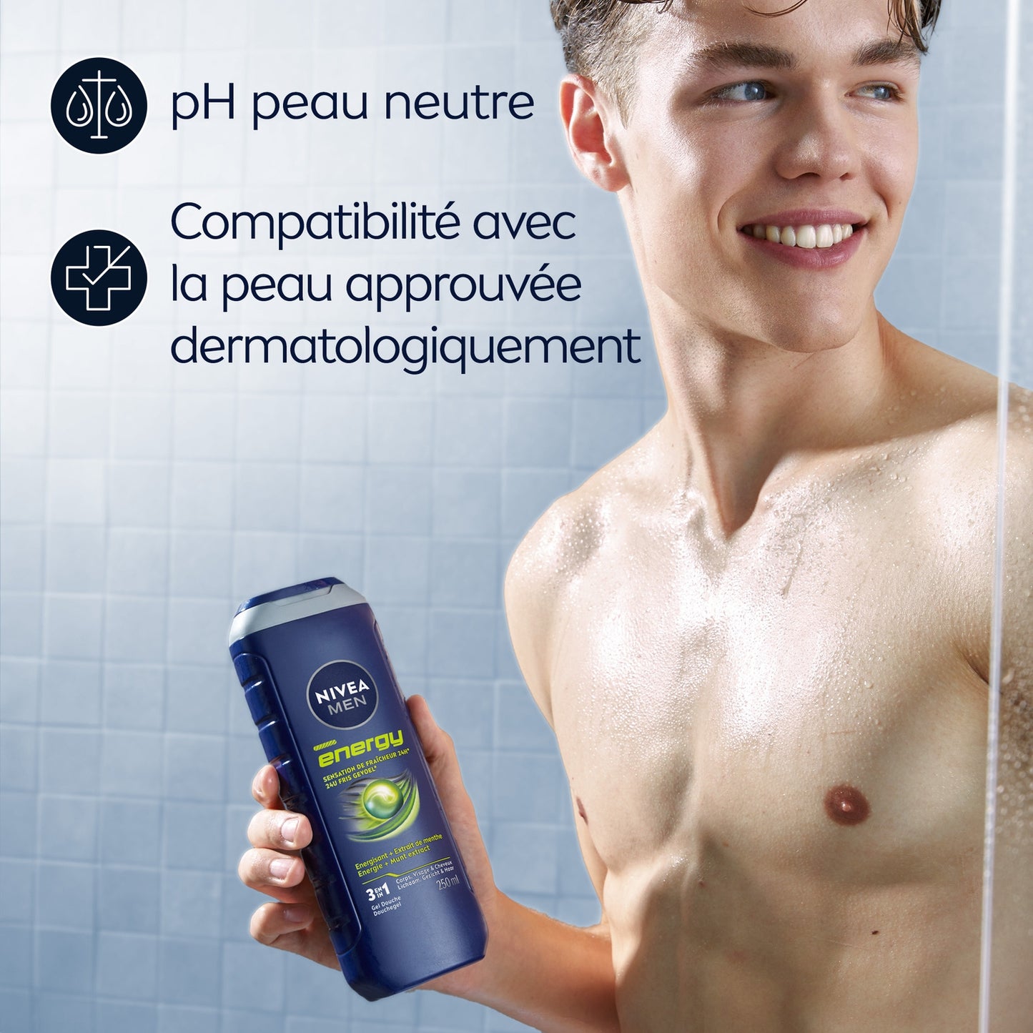 NIVEA Energy 3 in 1 Duschgel für Männer für Körper, Haare und Minzfrische