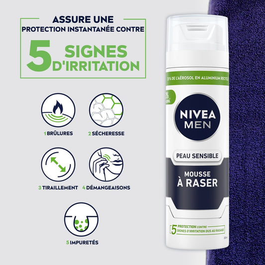NIVEA Men's Sensitive Skin Shaving Foam Chamomile 0% Alcohol