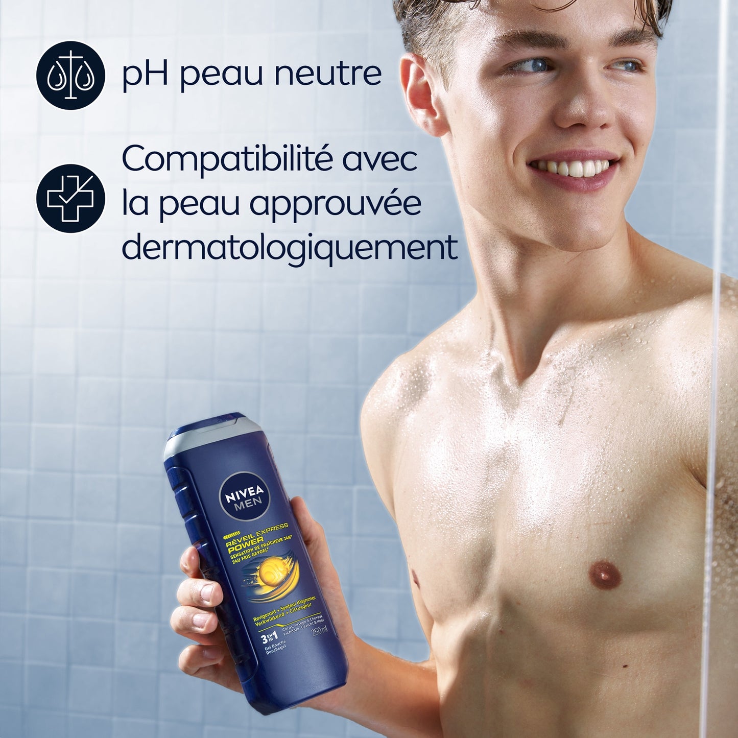 Gel douche Homme Corps Visage Cheveux Réveil Express Fraîcheur 24h NIVEA 
