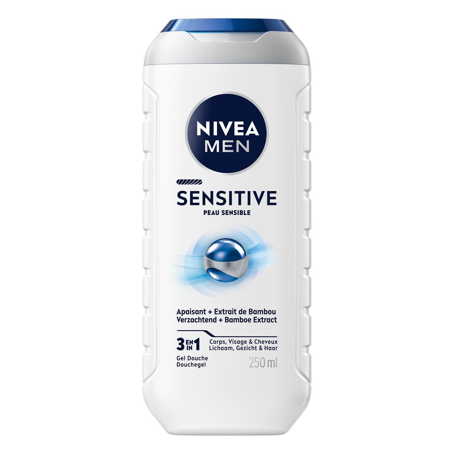 Gel Douche Homme Corps Visage Cheveux Peau Sensible Sensitive 3 en 1 NIVEA le flacon de 250mL