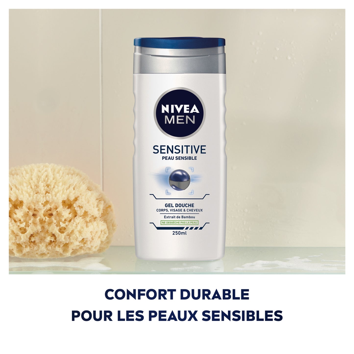 Gel Douche Homme Corps Visage Cheveux Peau Sensible Sensitive 3 en 1 NIVEA