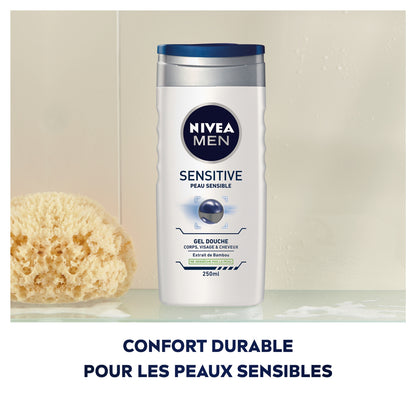 Gel Douche Homme Corps Visage Cheveux Peau Sensible Sensitive 3 en 1 NIVEA