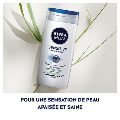 Gel Douche Homme Corps Visage Cheveux Peau Sensible Sensitive 3 en 1 NIVEA